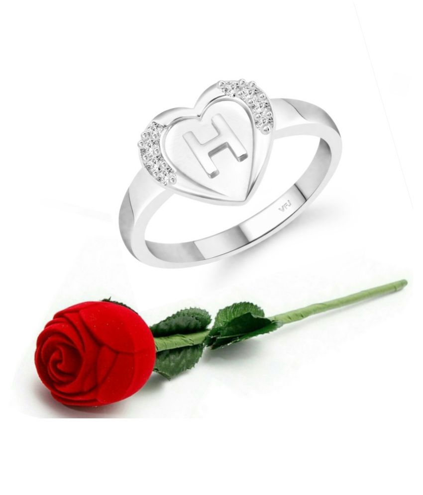     			Vighnaharta cz alloy Rhodium plated Valentine collection Initial '' H '' Letter in heart ring alphabet collection  with Scented Velvet Rose Ring Box for women and girls and your Valentine.