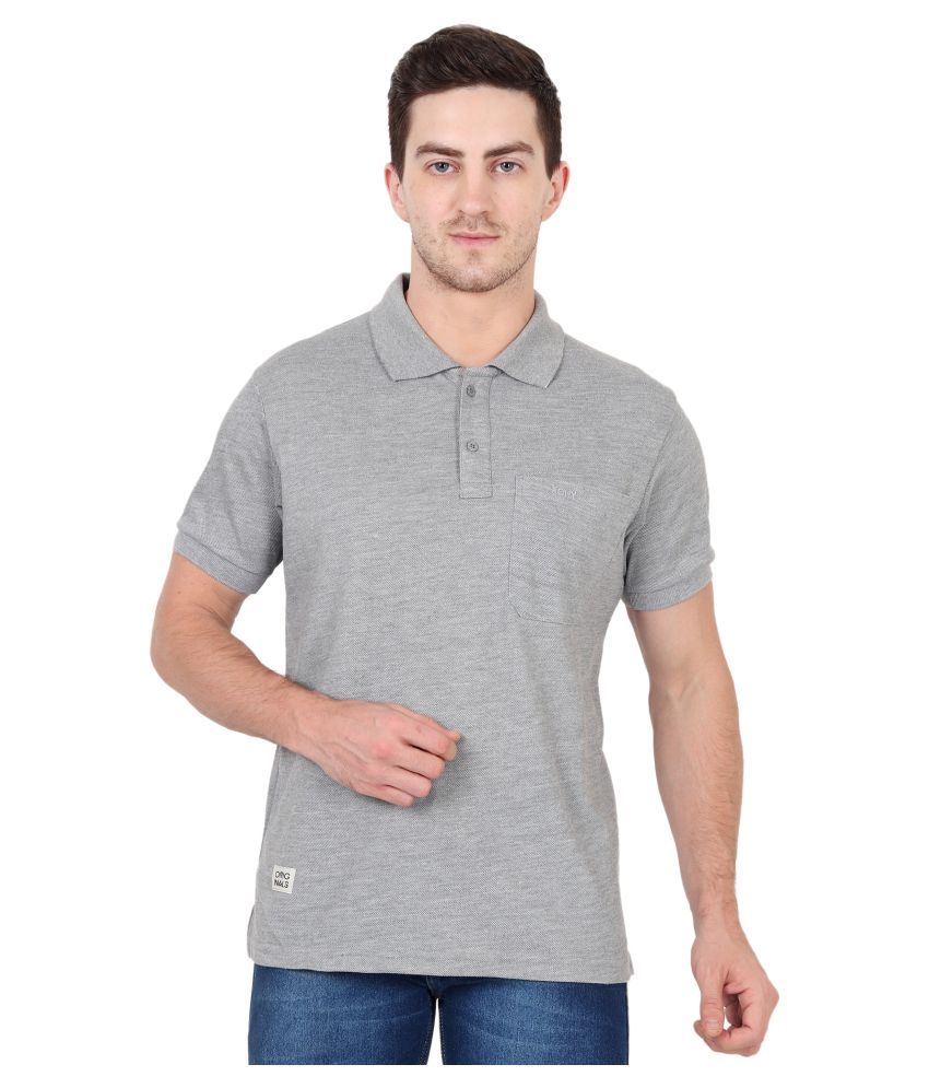     			xohy Cotton Blend Silver Plain Polo T Shirt