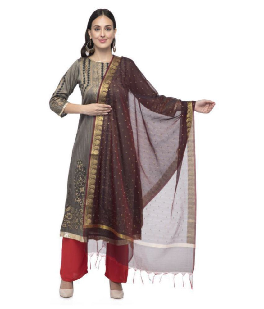     			A R Silk Maroon Chanderi Zari Work Dupatta