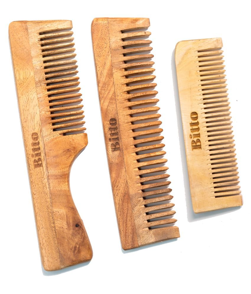     			Bitto Neem Wood Rake, Pocket Wide tooth Comb Pack of 3