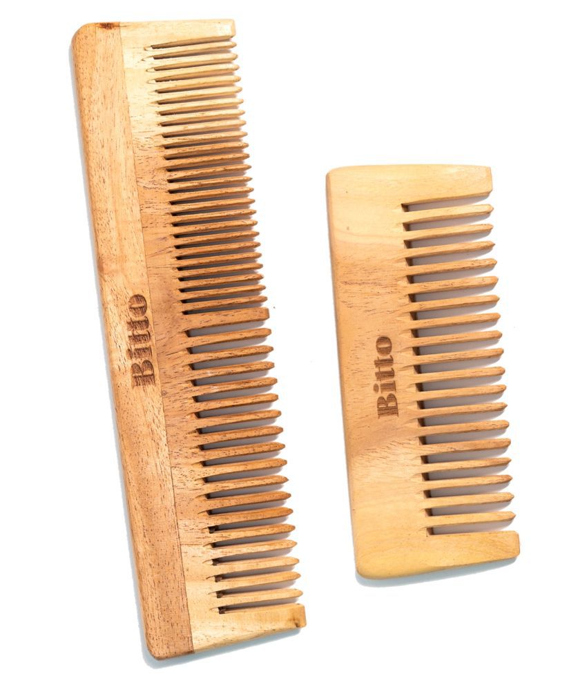     			Bitto Neem Wood Regular & Wide tooth Comb Pack of 2