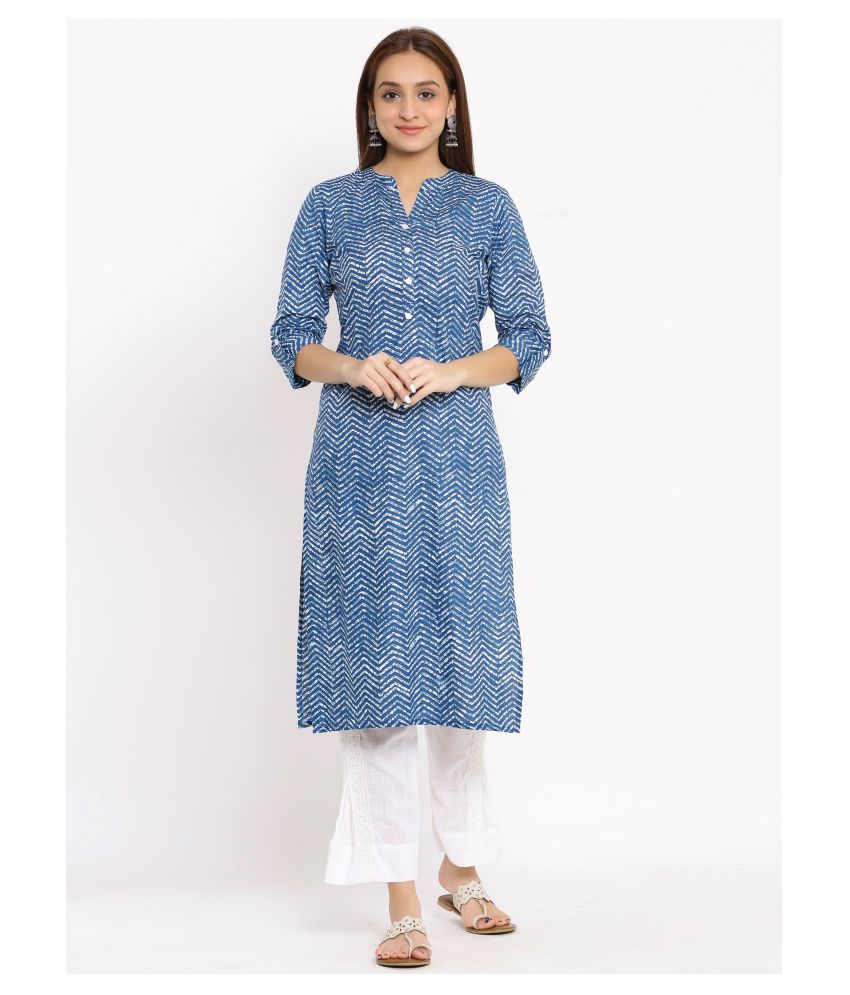     			SAART BUNAAI Blue Cotton Straight Kurti