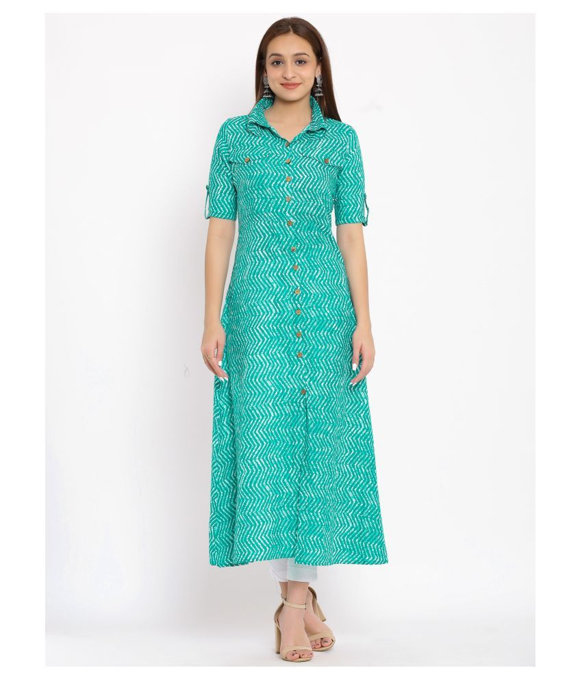     			SAART BUNAAI - Green Cotton Women's Flared Kurti ( )