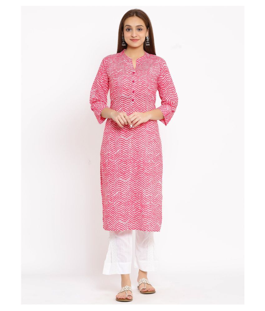     			SAART BUNAAI Pink Cotton Straight Kurti