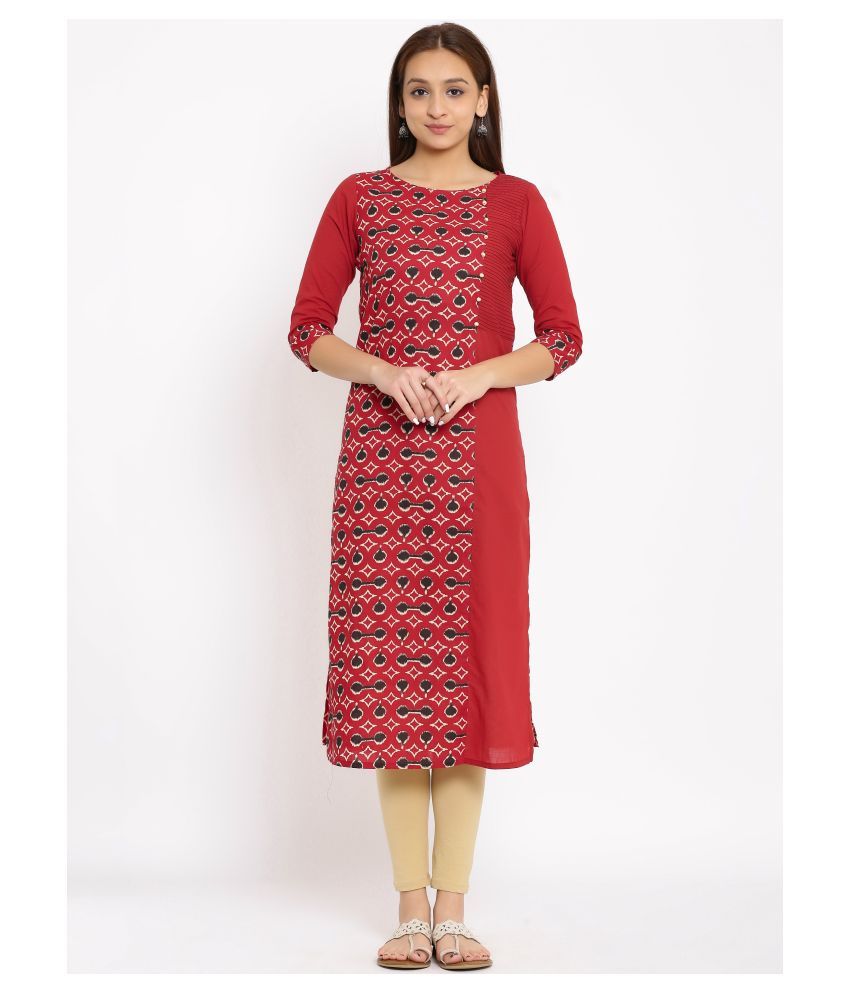     			SAART BUNAAI Red Cotton Straight Kurti