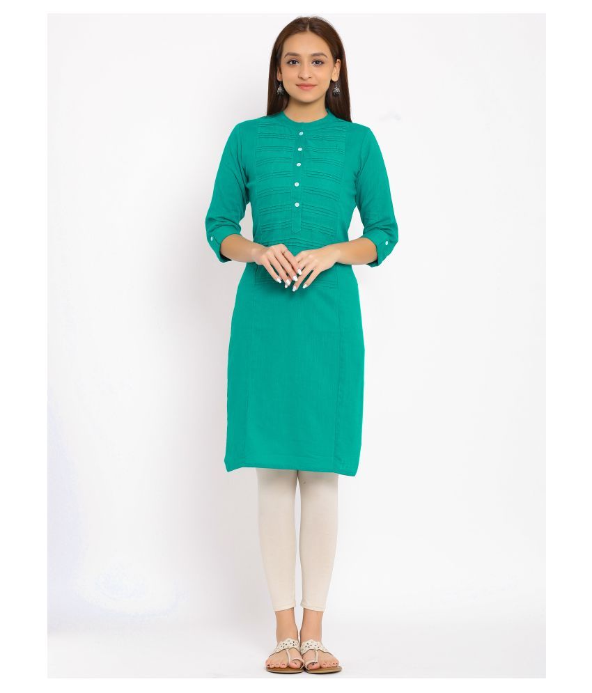     			SAART BUNAAI Turquoise Cotton Straight Kurti