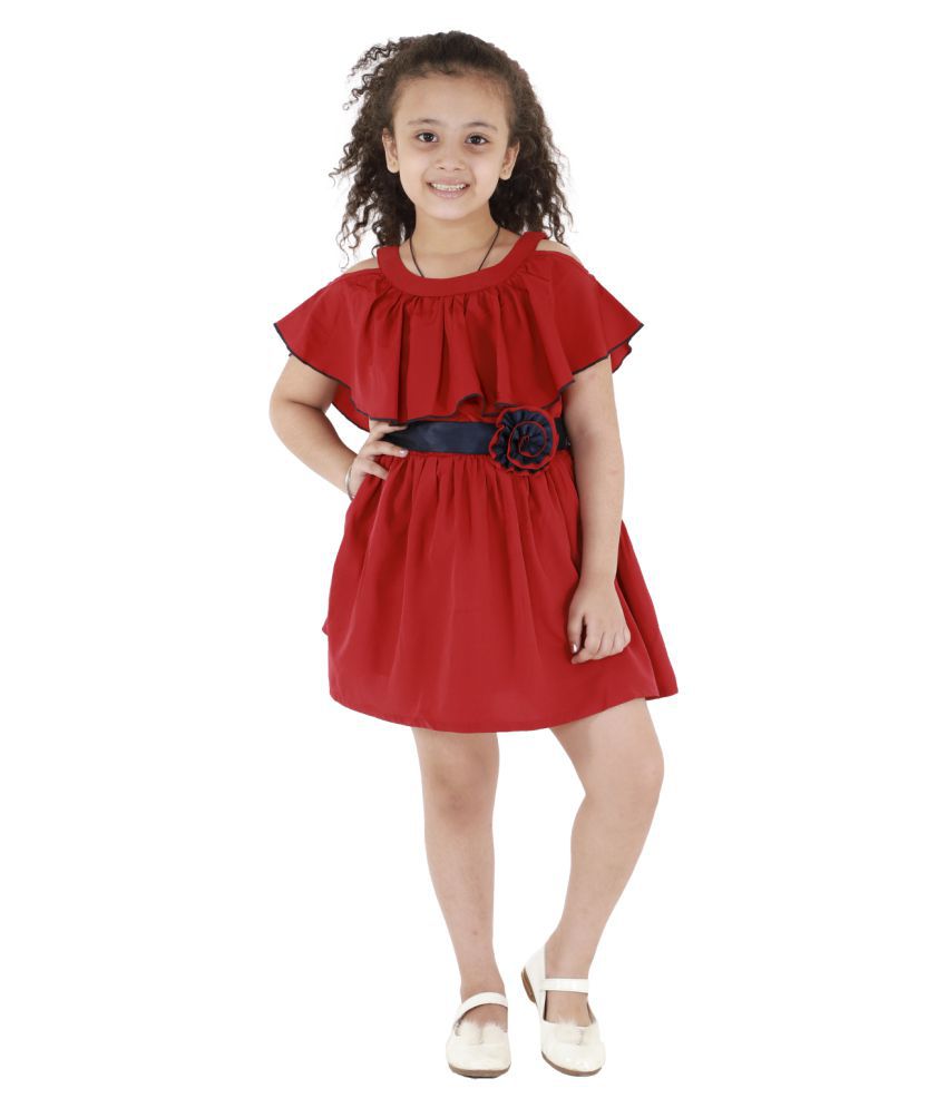     			Kids Cave Dress for girls Polycrepe Knee Length Cut Out Pleated Dress (Color_Maroon,Size_3 Years to 12 Years)