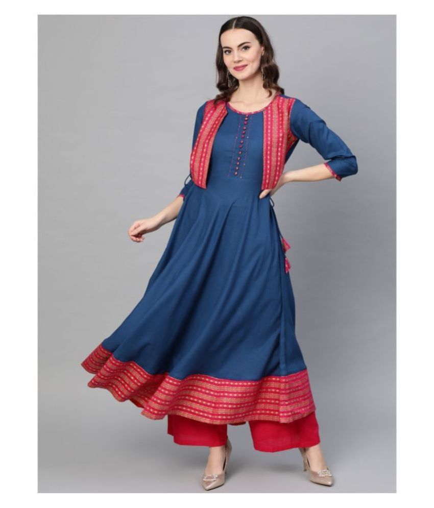     			Yash Gallery Blue Rayon Anarkali Kurti