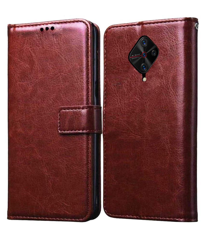     			Vivo S1 Pro Flip Cover by NBOX - Brown Viewing Stand and pocket