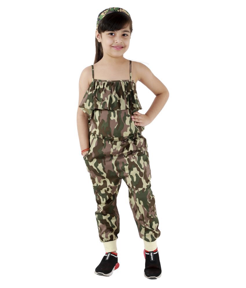     			Kids Cave - Green Crepe Girls Jumpsuit ( Pack of 1 )