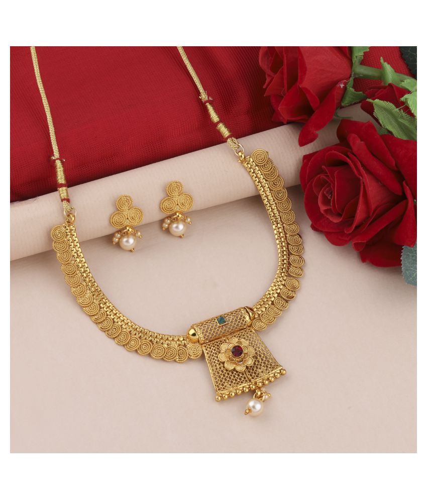     			Paola Alloy Golden Traditional Necklaces Set Long Haram
