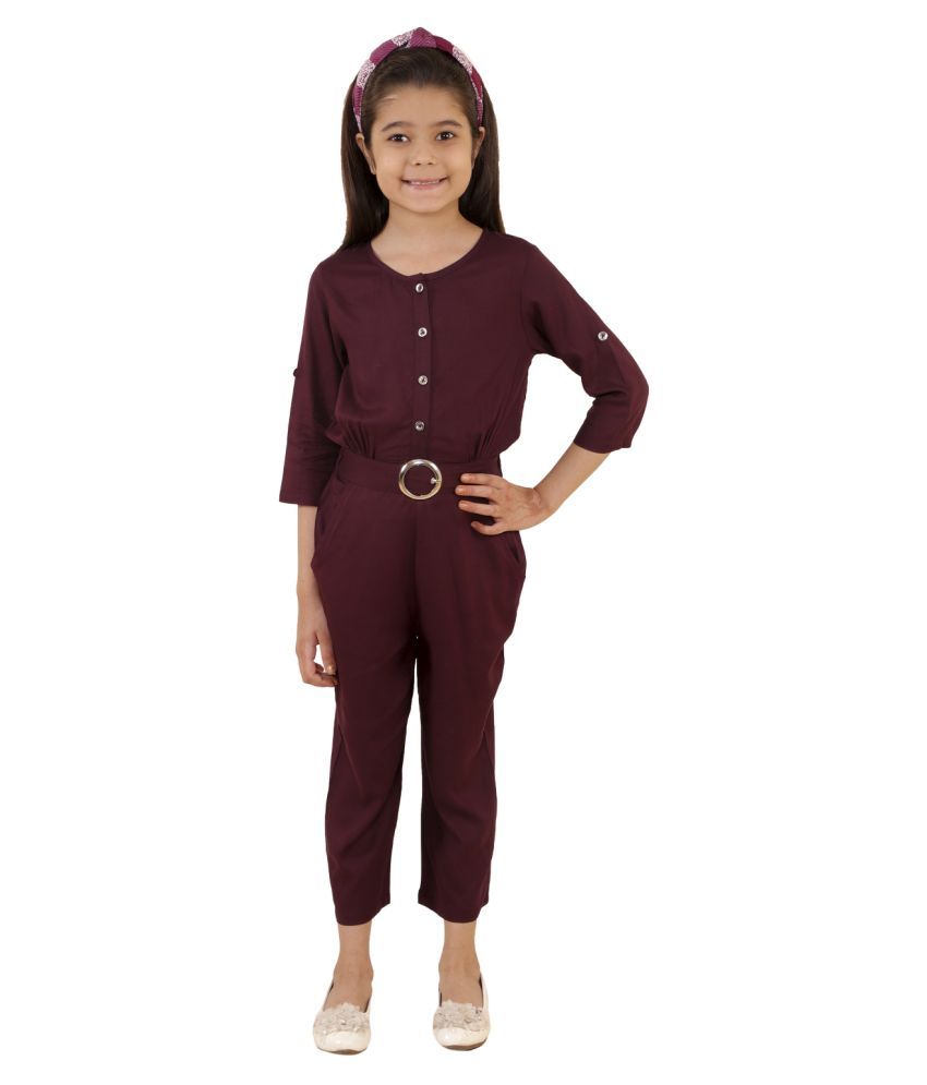     			Kids Cave Girls Rayon Jumpsuit For ( Pack of 1 , Rosewood )