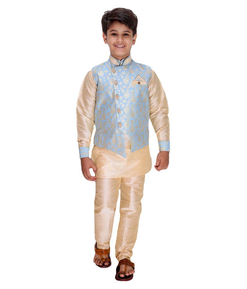     			Fourfolds Ethnic Wear Kurta Pyjama with Waist Coat Jacket for Kids and Boys_FE608