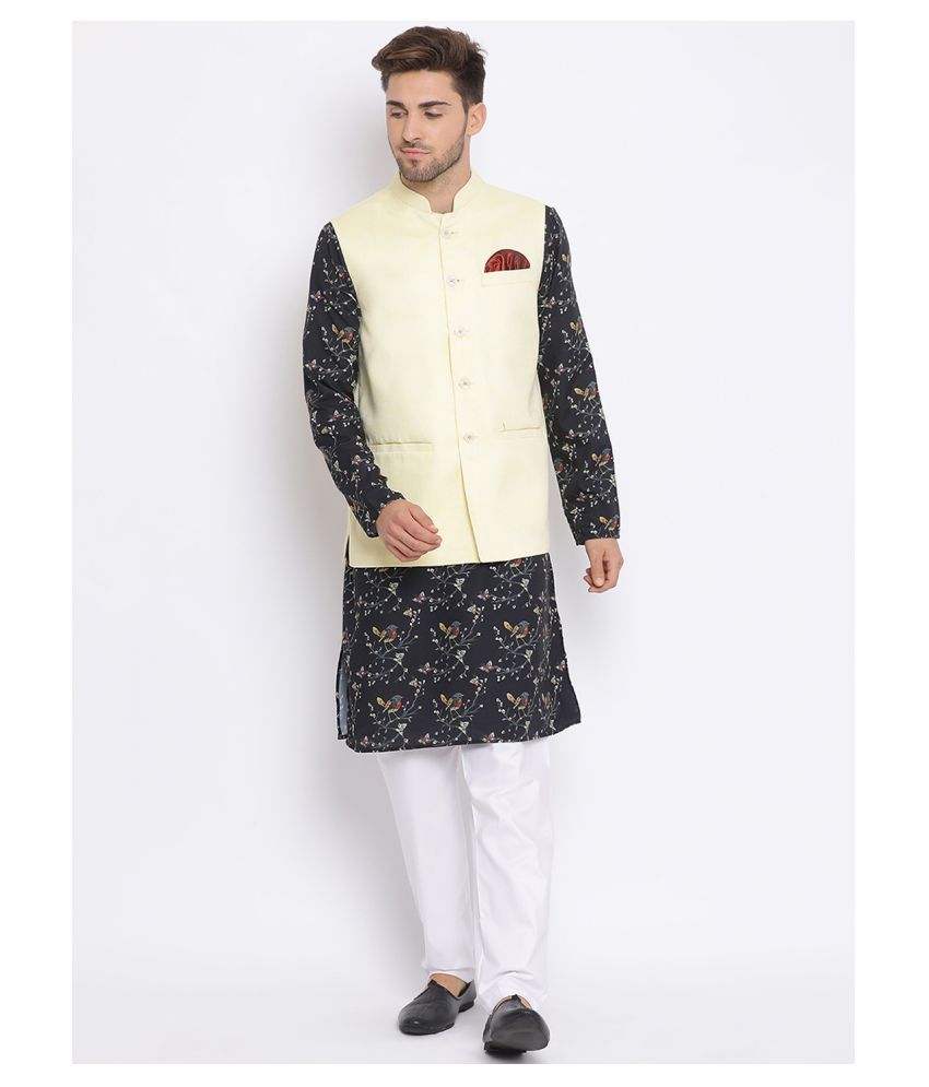     			Hangup Yellow Polyester Blend Kurta Pyjama Set