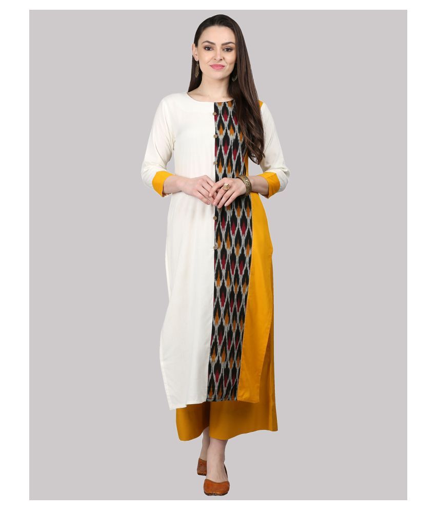     			KSUT White Viscose Straight Kurti