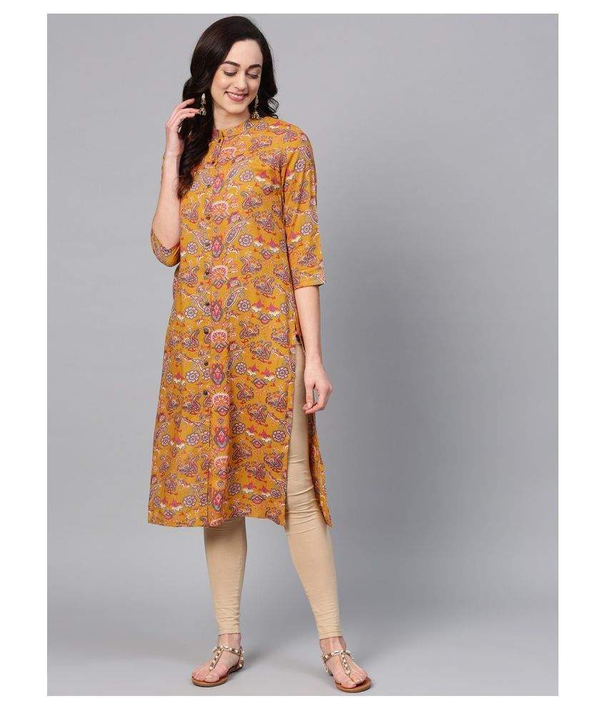     			KSUT Yellow Viscose Straight Kurti