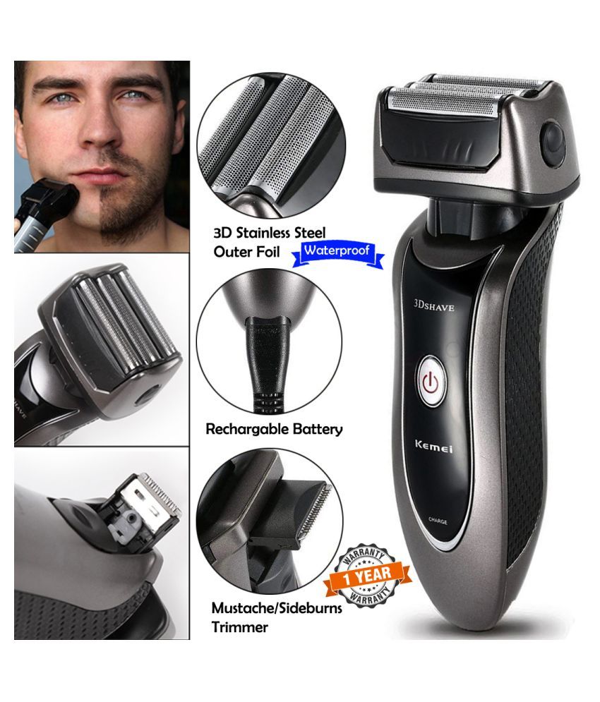 Men 2in1 Chargeable Beard Mustache 3 Blade Foil Shaver Pop Up Trimmer
