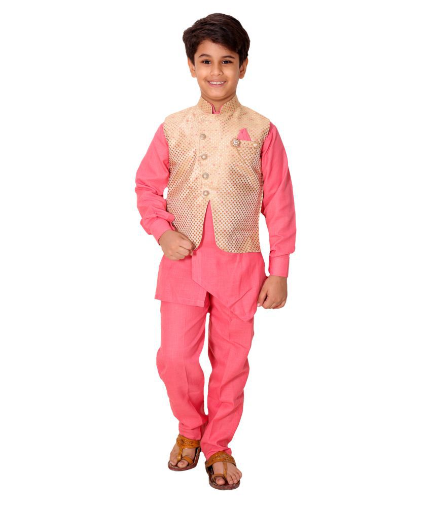     			\nFourfolds Ethnic Wear Kurta Pyjama with Waist Coat Jacket for Kids and Boys_FE606