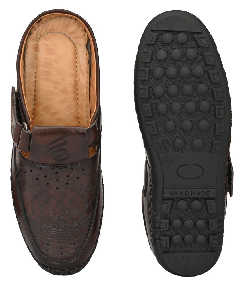 bucik men brown synthetic slip on leather sandals