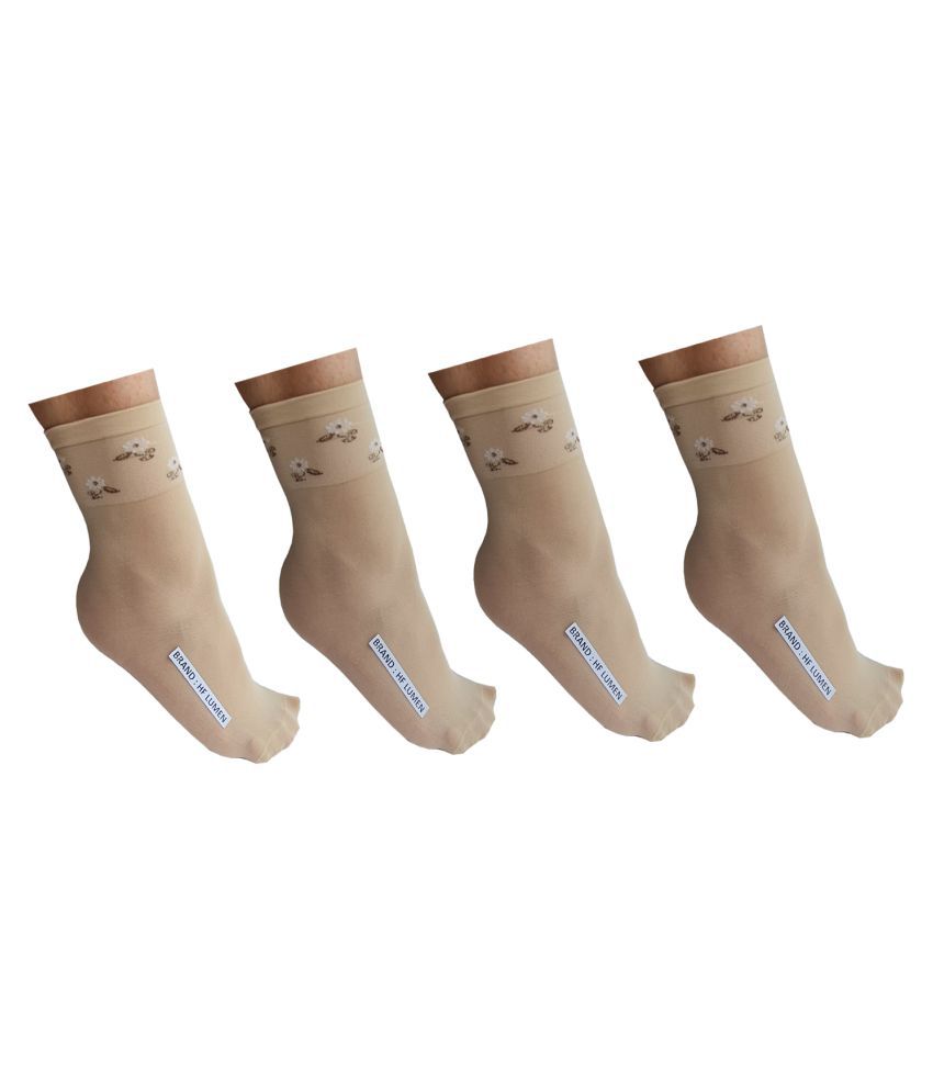     			HF LUMEN Thin Skin Printed Mid Length Women Without Thumb Socks (Pack Of 4)