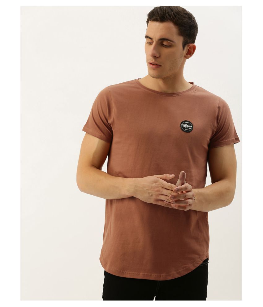     			Difference of Opinion Cotton Brown Solids T-Shirt