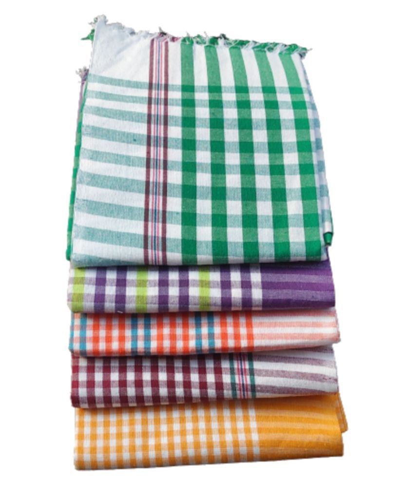     			KAKUMANU - Multicolor Cotton Checks Bath Towel (Pack of 5)