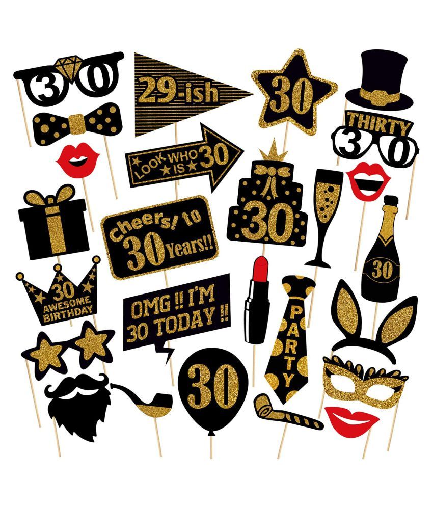     			ZYOZI™ Adult 30th Birthday Photo Booth Props (26Pcs) for Her Him Dirty Thirty 30th Birthday Party, Gold and Red Decorations,30 Birthday Party Supplies for Men Women