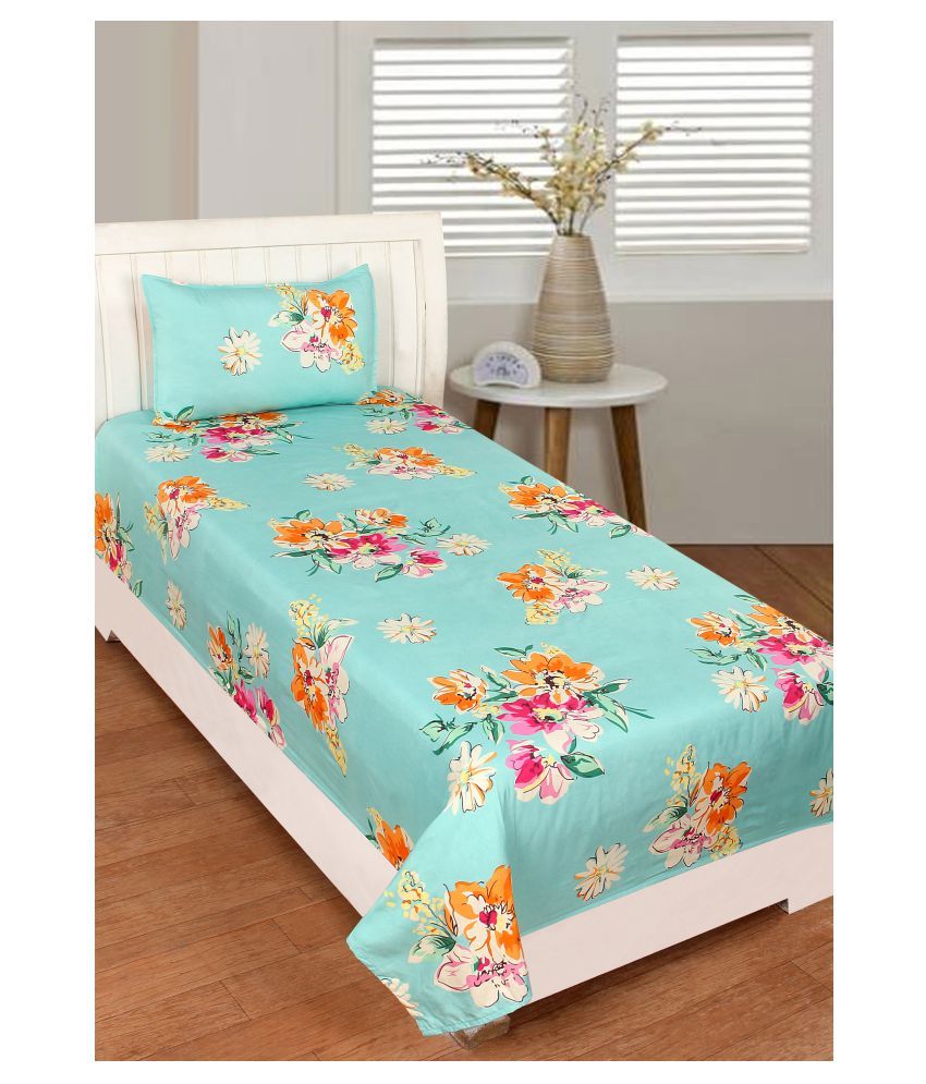     			JAMUWAL Poly Cotton Single Bedsheet with 1 Pillow Cover ( 228 cm x 152 cm )