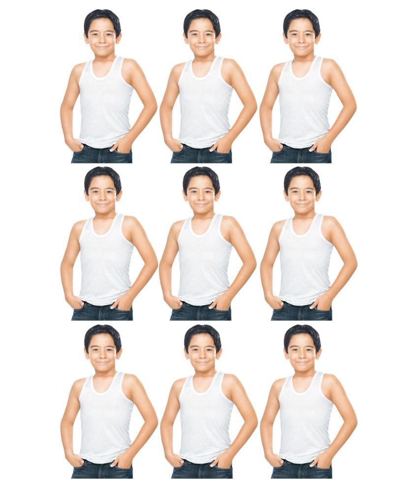     			Dixcy Scott Clasz Cotton White Sleeveless Vests for Kids/Boys - Pack of 9
