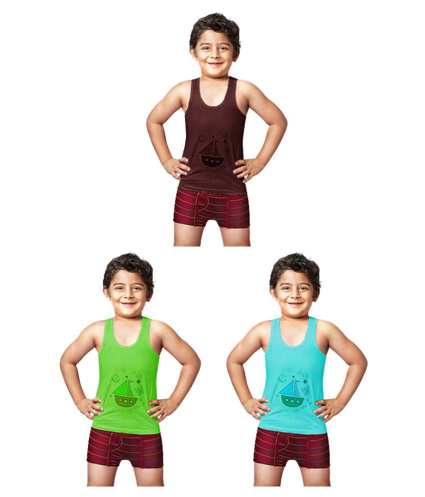     			Dixcy Spunk Cotton Multicolor Sleeveless Vests for Kids/Boys - Pack of 3