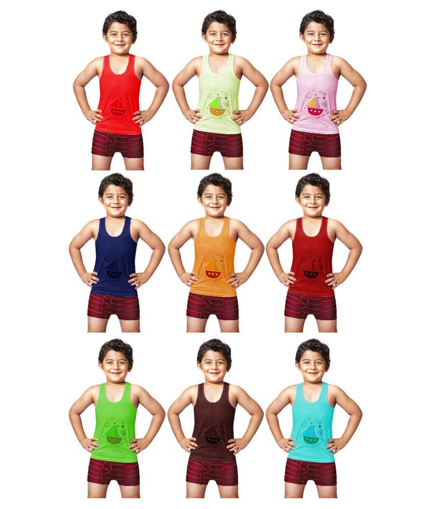     			Dixcy Spunk Cotton Multicolor Sleeveless Vests for Kids/Boys - Pack of 9