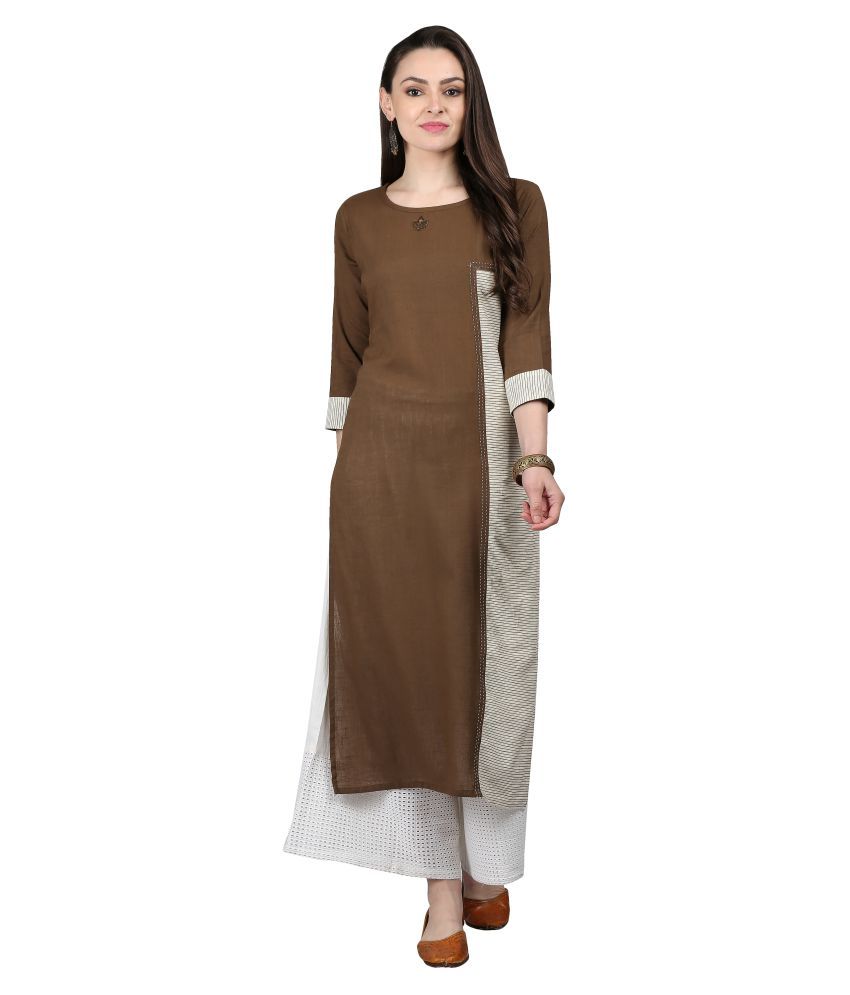     			KSUT Brown Cotton Straight Kurti