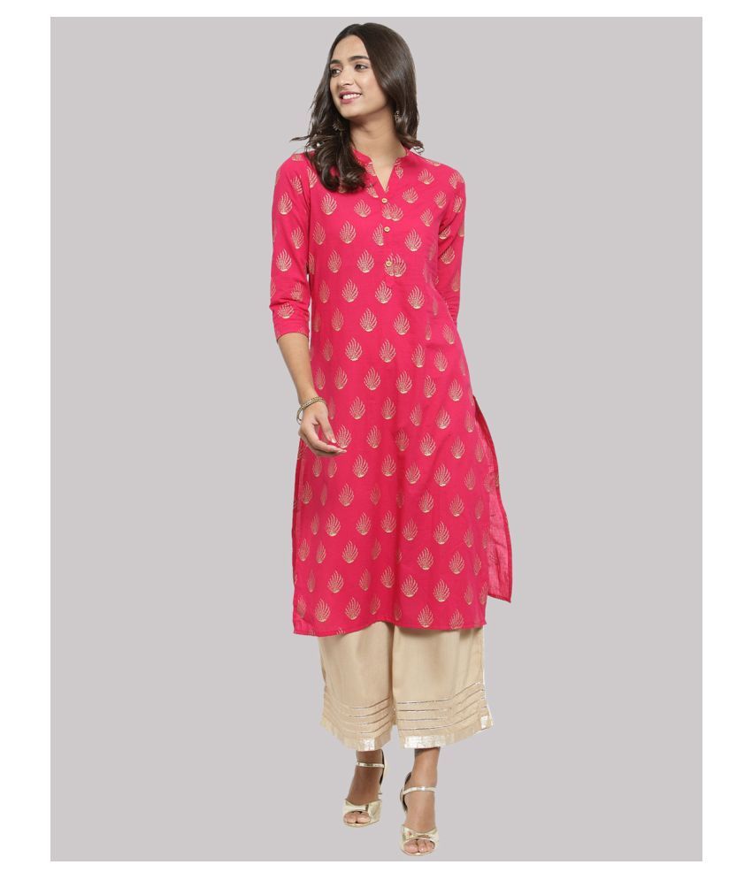     			KSUT Pink Cotton Straight Kurti