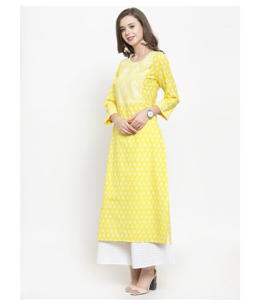     			KSUT Yellow Cotton Straight Kurti