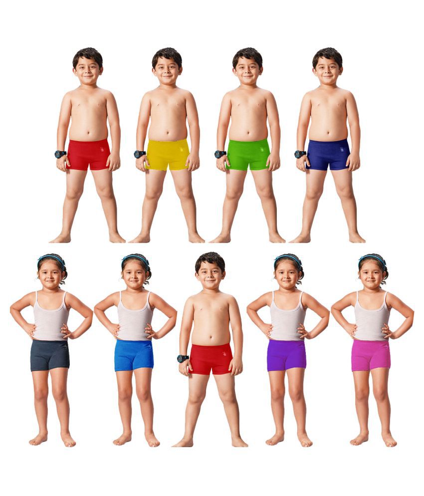 Dixcy Josh Cotton Plain Multicolour Shorty for Kids/Boys/Girls - Pack of 9