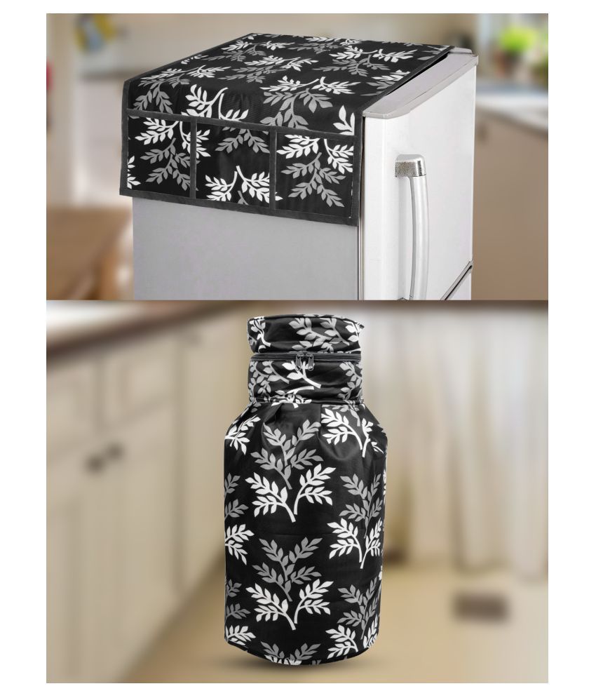     			E-Retailer Set of 2 Polyester Black Fridge Top Cover