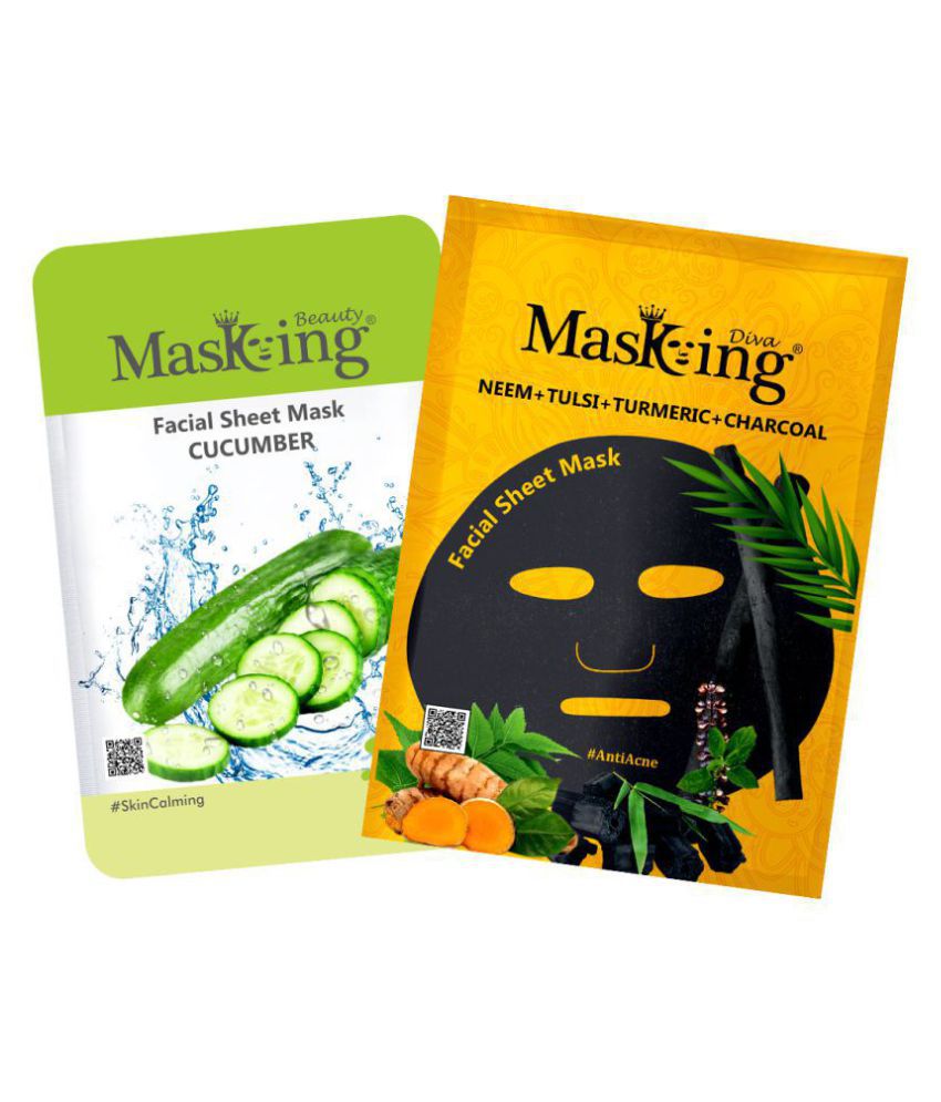     			Masking BeautyDiva Cucumber, Neem,Tulsi, Turmeric& Charcoal Face Sheet Mask Masks 50 ml Pack of 2