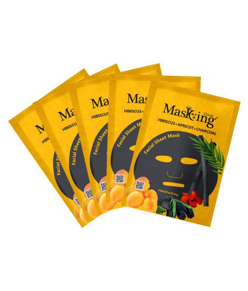     			Masking Diva Hibiscus, Apricot and Charcoal Face Sheet Mask Masks 150 ml Pack of 5