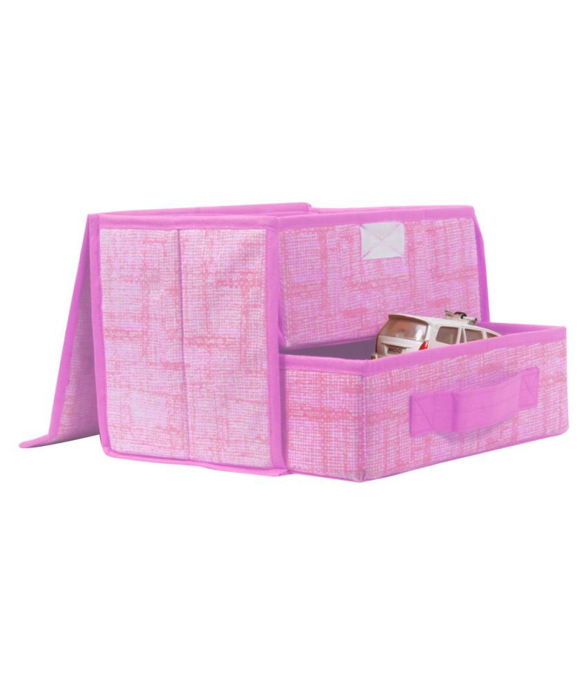     			PrettyKrafts Jute Fabric Storage Box Storage Bins with Handle Drawer Organiser with Lid Folding Storage Bins Box Containers for Socks, Underwear, Bras, Ties 1+1 drawer- Pink