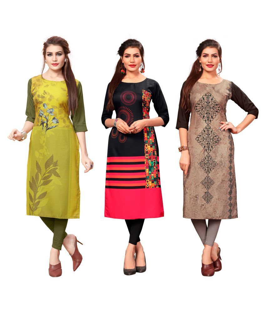     			HivaTrendz Multicolor Crepe Straight Kurti