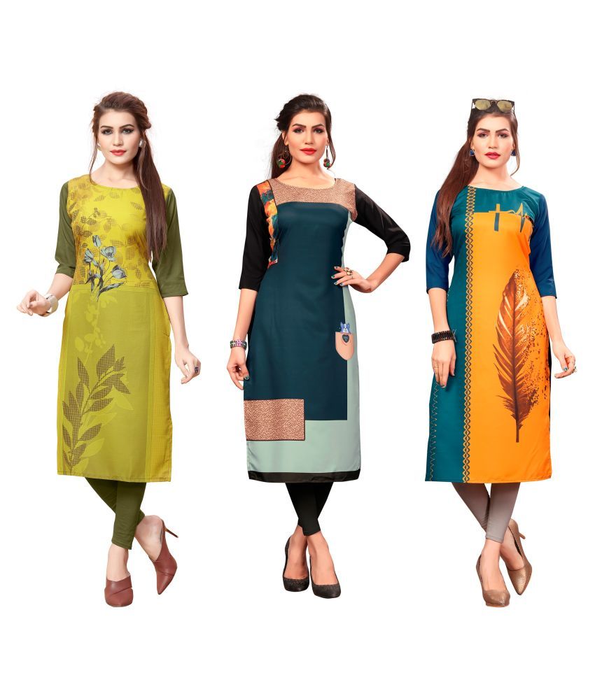     			HivaTrendz Multicolor Crepe Straight Kurti