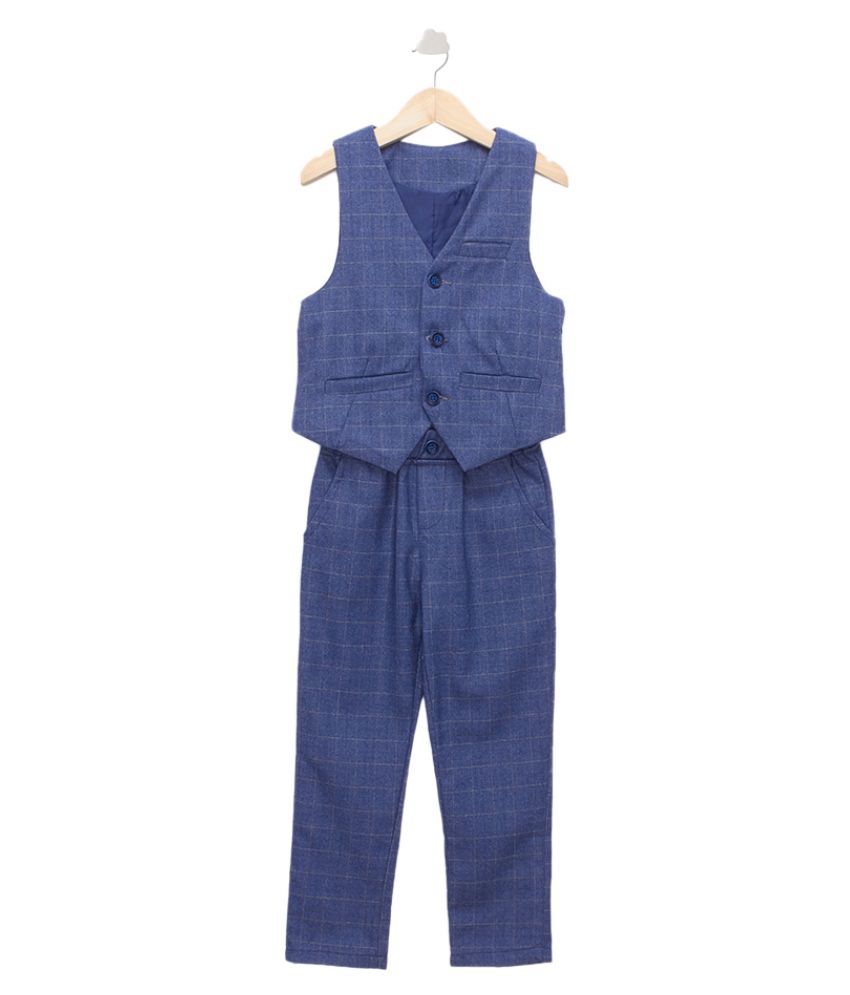 Hopscotch Boys Cotton And Polyester Waistcoat And Pant Formal Set in Blue Color For Ages 5-6 Years (YMB-3148032)