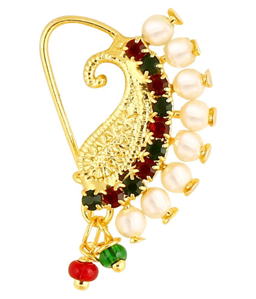     			Vighnaharta Gold Plated with Peals Alloy Maharashtrian Cultural Nath Nathiya./ Nose Pin for women VFJ1003NTH-TAR