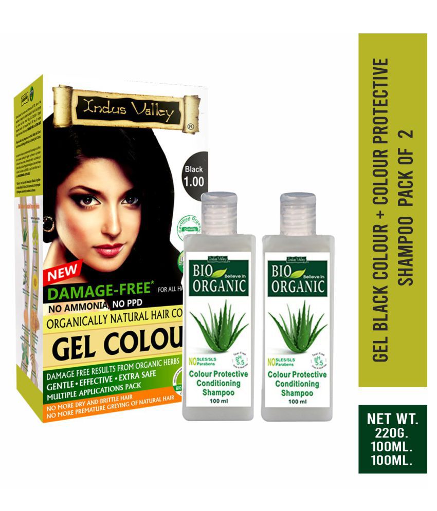 Indus Valley Gel Black with Color Protective Shampoo Permanent Hair Color Black 420 mL Pack of 3