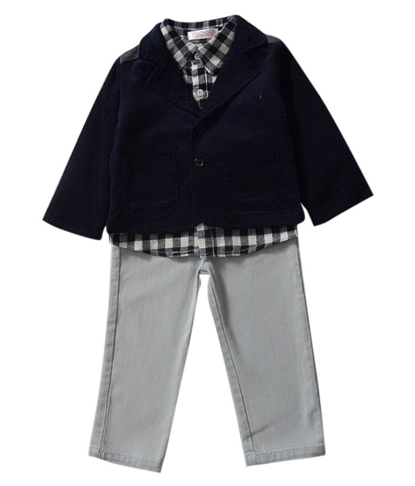 Hopscotch Boys Cotton And Polyester Horizontal Stripes Shirt And Jeans Set With Jacket in Navy Color For Ages 4-5 Years (KMC-2841181)
