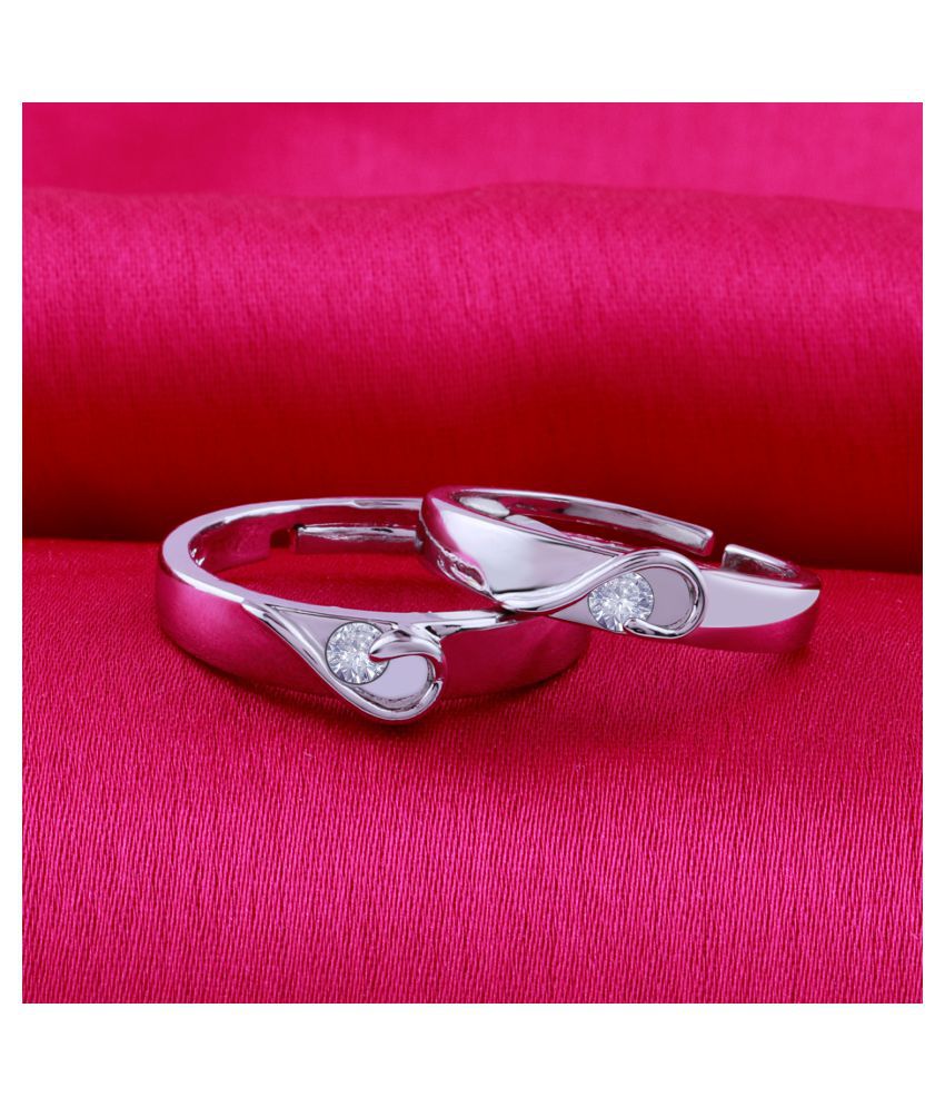     			Silver Plated  Adjustable Couple Rings Set for lovers Solitaire for Men and Women