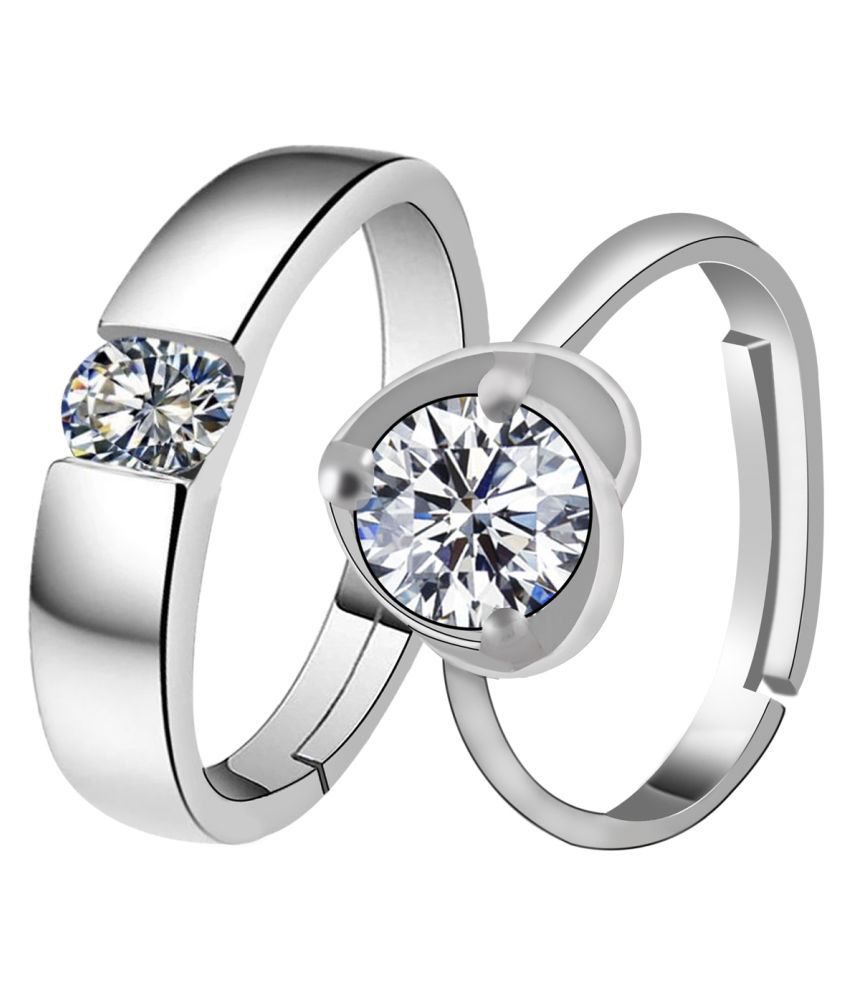     			Silverplated  Exclusive Solitaire His and Her Adjustable proposal couple ring For Men And Women Jewellery