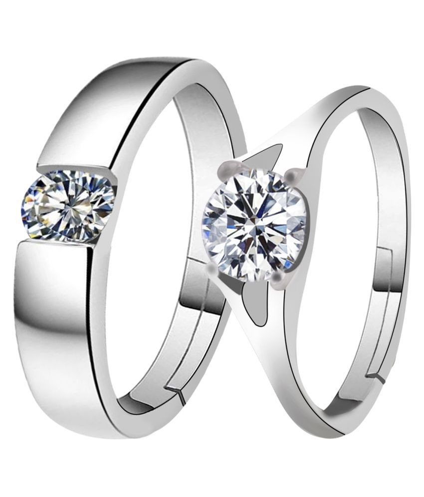     			Silverplated Solitaire His and Her Adjustable proposal Diamond couple ring For Men And Women Jewellery