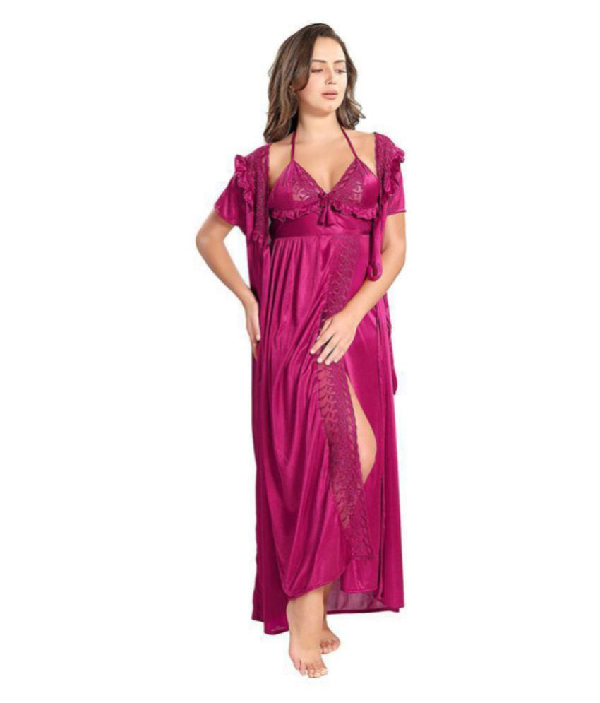rajeraj Satin Nighty & Night Gowns - Purple