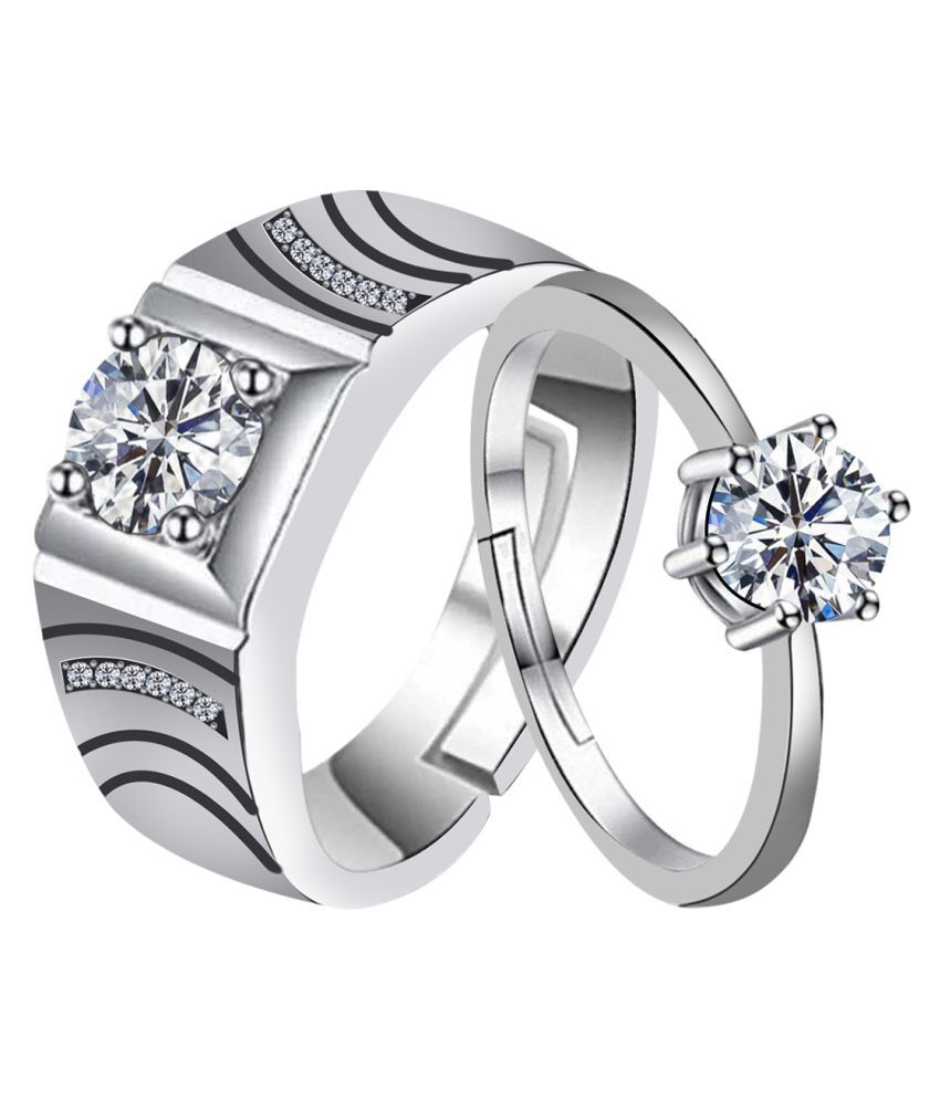     			silver plated fetching round diamond and marvellous designer adjustable couple ring for men and women.